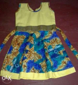 Toddler Girl's Yellow, Blue And Green Sleeveless Dress