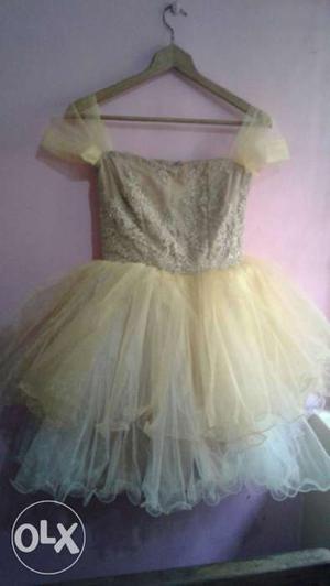 Toddler's Yellow And Beige Sequin Thin Strap Chiffon Dress