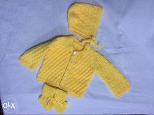 Toddler's Yellow Knit Sweater, Shoes And Cap Outfit