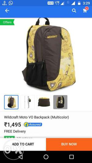 Yellow And Black Wildcraft Moto VO Backpack