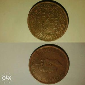 Round One Quarter Anna bronze India Coin