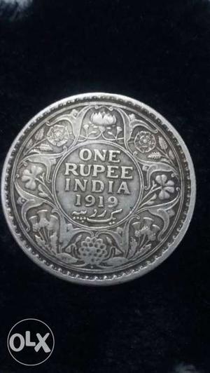 Round Silver One Rupee India  Coin