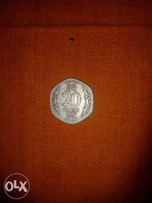20 Hexagonal Silver Indian Paise Coin