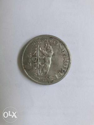 Antique old 1 rupee silver coin of India of