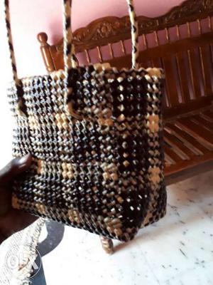 Black And Brown Woven Tote Bag