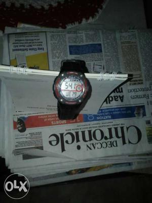 Black Digital Watch With Black Straps