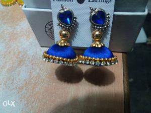 Blue, Gold, And Diamond Jhumka Earrings