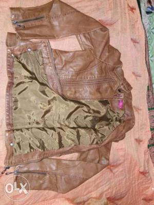 Brown And Golden-Brown Leather Zip Jacket M size...