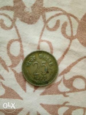 Copper 25 Indian Paise Coin