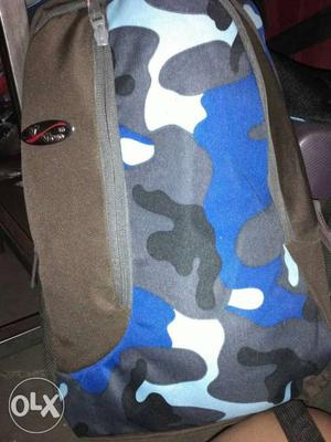 Gray Black White And Blue Camouflage Print Backpack