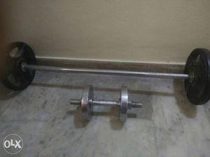 Gym item: 5kg each side, rod and smaller one is 3kg per side