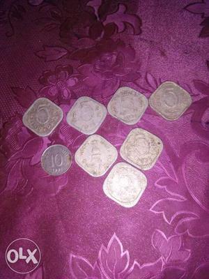 Indian old coins 5 paise 7 coins