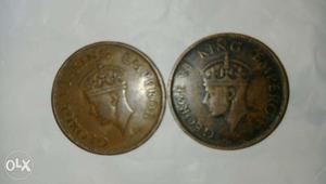 Indian one quarter anna  copper coin george 6
