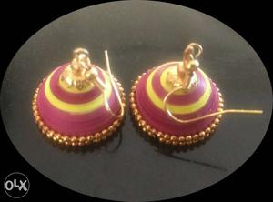 Medium size Yellow And Pink Paper Quilling Jhumka Ear