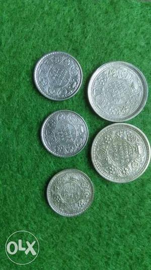 Old Indian silver coin 5 nos