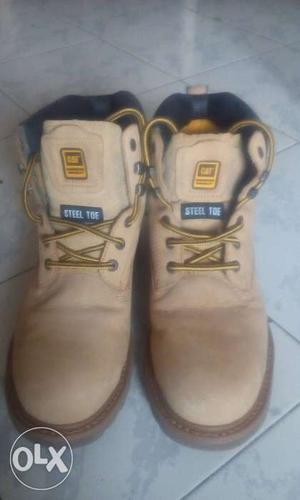 Pair Of Brown CAT Steel Toe Working Boots
