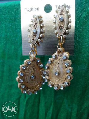 Pair Of Brown Diamond Encrusted Dangling Earrings