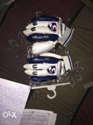 Pair Of SG White-and-blue Gloves