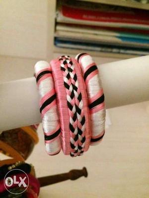 Pink And Gray Thread Bangles