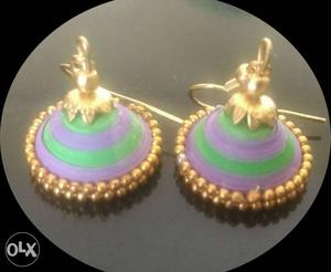 Purple Green Paper QuillingJhumka Earrings small Size