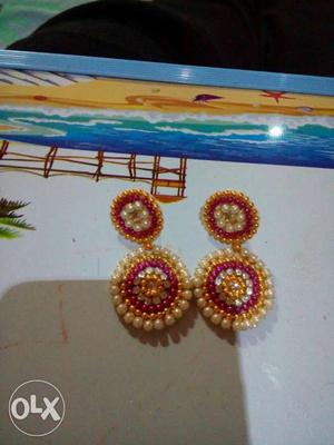Red And White Jhhumka Earrings