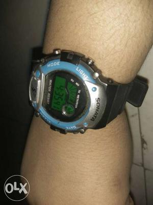 Silver And Teal Bezel Digital Watch