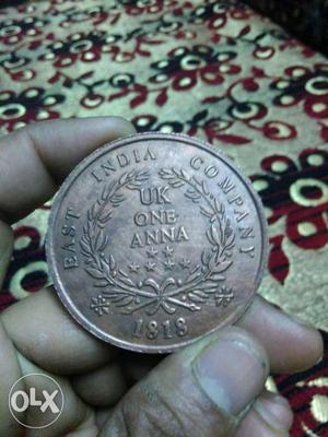 Silver Uk One Anna  Round Coin