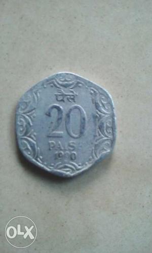 Silver coin of 20 Paisa ()