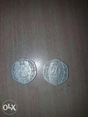Two 20 India Paise Coins year of 