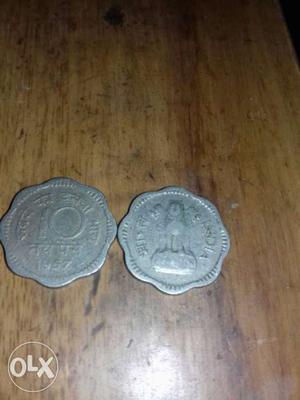 Two Scallop 10 Indian Paise Coins