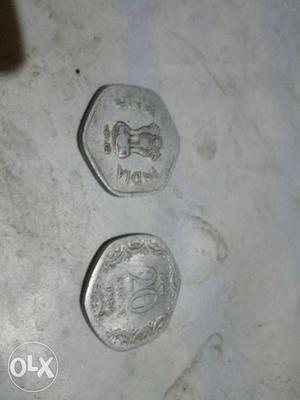 Two Silver 20 Paise Coins
