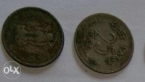 Two Silver 25 Indian Paise Coins