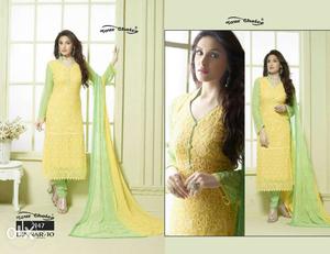 Women's Yellow And Green Kameez