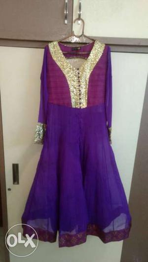 Women's purple and golden scoop neck long gown