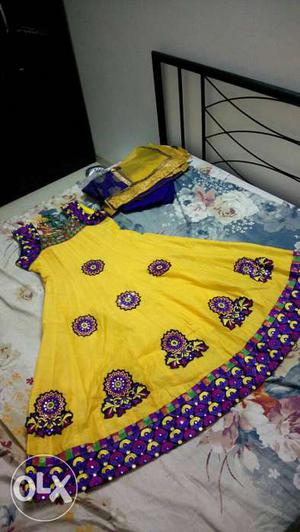 Yellow anarkali dress. Worn only once. With jari
