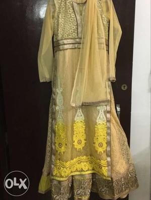Yellow and cream beautiful anarkali suit (not