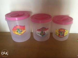 3 Pink Plastic Container