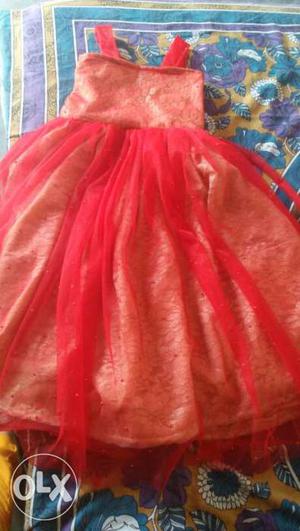7- 8 yr girl partywear red golden frock brand new