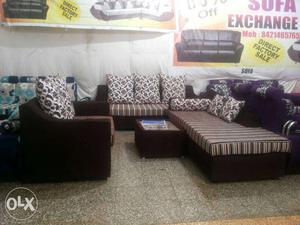9 set Brown Sofa Set With Throw Pillows