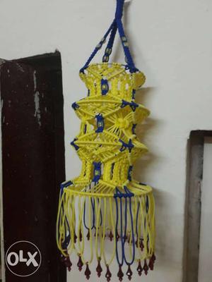 Knitted Yellow And Blue Lantern Decor
