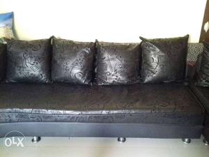 Leather Black 10 seater Sofa + 10 Big Cushons