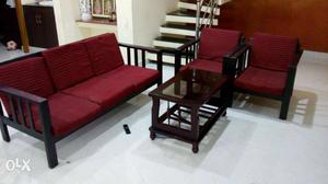 Maroon Sofa Set With Table Set
