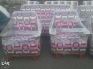 Monogram White, Pink And Brown Sofa Chair Set