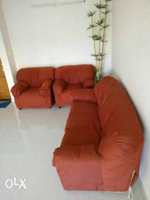 Orange Fabric 3-pc Sofa Set