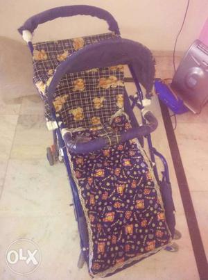 Purple And Beige Bear Printed Lightweight Stroller