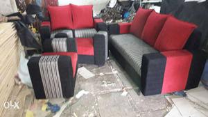 Red, Black And Gray Padded Sofa Set