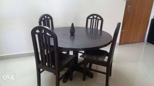 Round Black Wooden Dining Table With Chair Set 4 feet dia