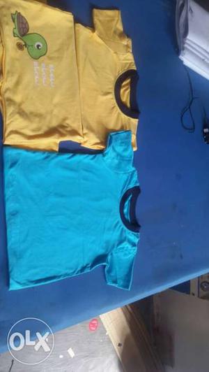 Toddler's Two Yellow And Blue Crewneck T-shirts