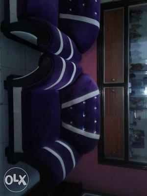 Two Purple-and-white Velvet Sofa Chairs