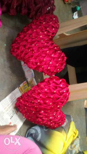Two Red Heart-shaped Throw Pillows